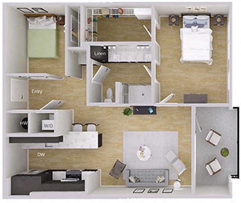 Floor plan for 1 bed, 1 bath, 962 sqft