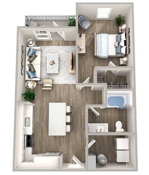 Floor plan for 1 bed, 1 bath, 756 sqft