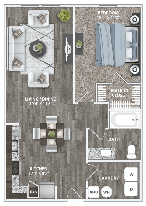 Floor plan for 1 bed, 1 bath, 816 sqft