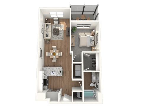 Floor plan for 1 bed, 1 bath, 750 sqft