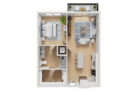 Floor plan for 1 bed, 1 bath, 698 sqft