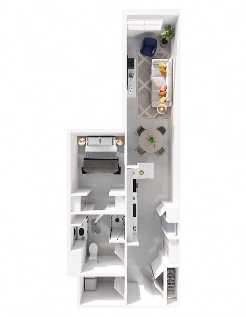 Floor plan for 1 bed, 1 bath, 938 sqft