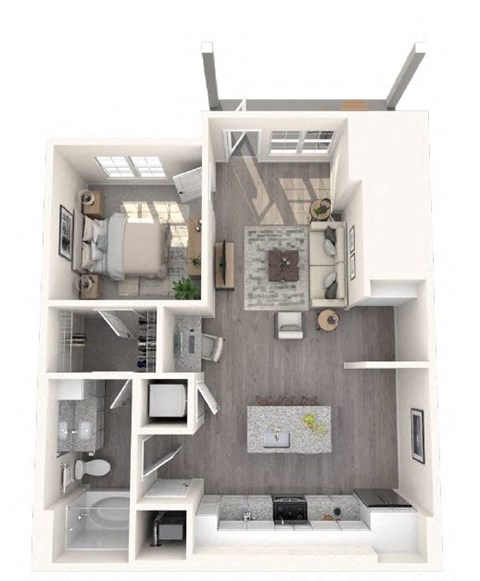 Floor plan for 1 bed, 1 bath, 731 sqft