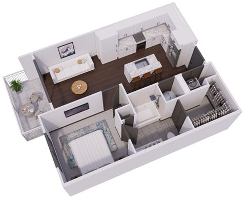 Floor plan for 1 bed, 1 bath, 710 sqft