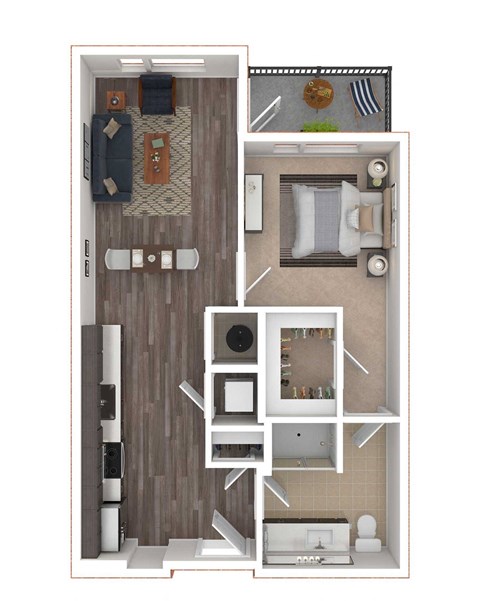 Floor plan for 1 bed, 1 bath, 634 sqft