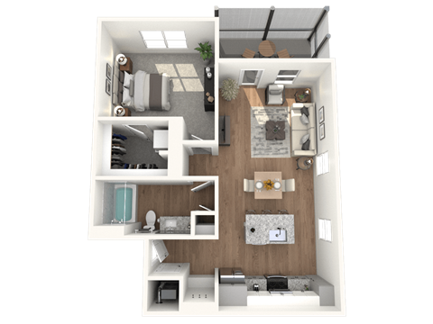 Floor plan for 1 bed, 1 bath, 781 sqft