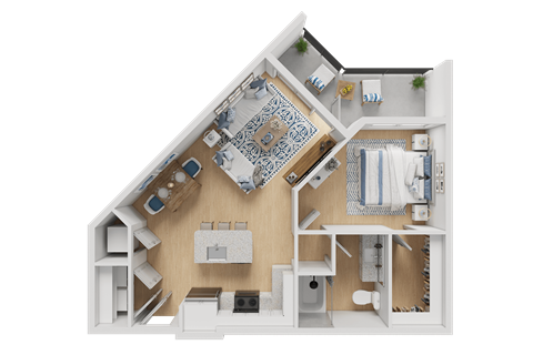 Floor plan for 1 bed, 1 bath, 726 sqft