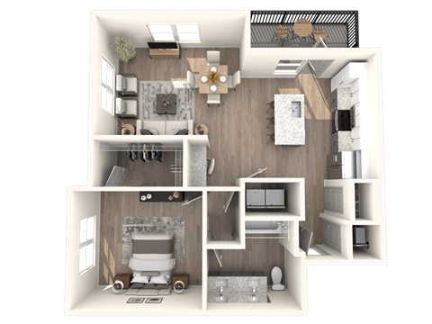 Floor plan for 1 bed, 1 bath, 859 sqft