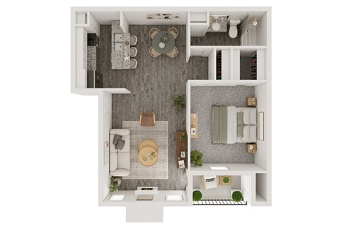 Floor plan for 1 bed, 1 bath, 696 sqft