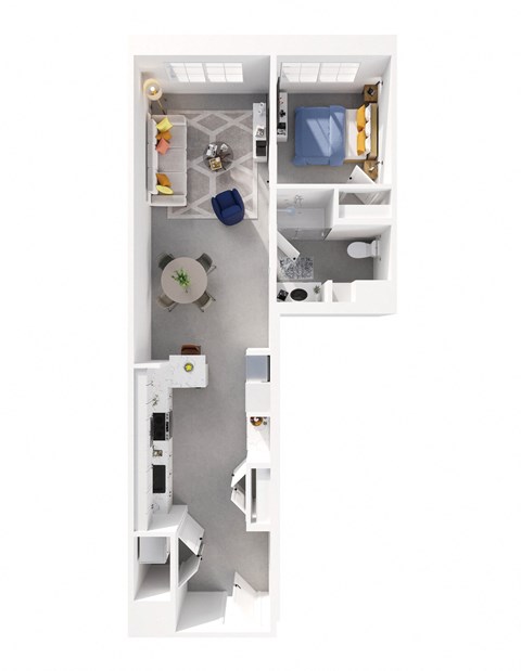 Floor plan for 1 bed, 1 bath, 861 sqft