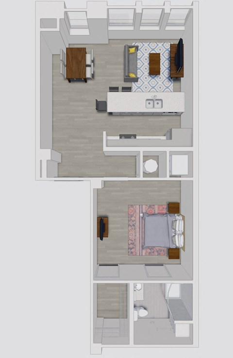Floor plan for 1 bed, 1 bath, 712 sqft