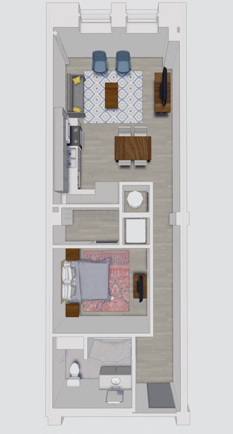 Floor plan for 1 bed, 1 bath, 616 sqft