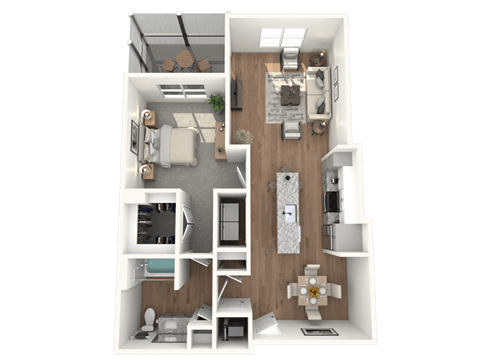 Floor plan for 1 bed, 1 bath, 872 sqft