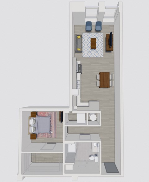 Floor plan for 1 bed, 1 bath, 761 sqft