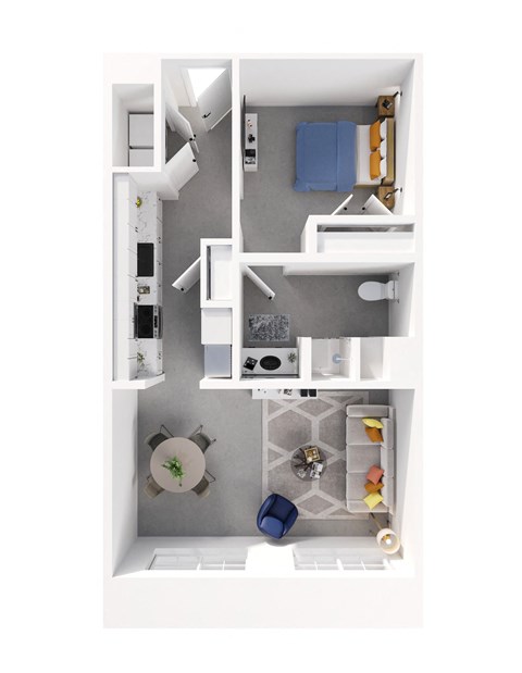 Floor plan for 1 bed, 1 bath, 749 sqft
