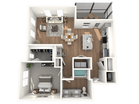 Floor plan for 1 bed, 1 bath, 880 sqft