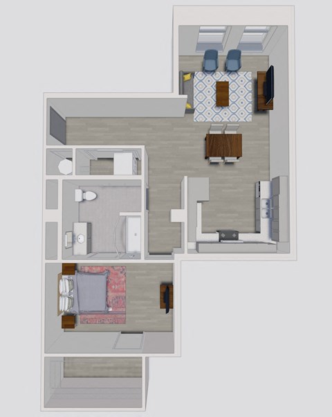 Floor plan for 1 bed, 1 bath, 830 sqft