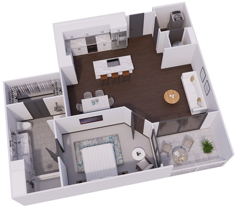 Floor plan for 1 bed, 1 bath, 891 sqft