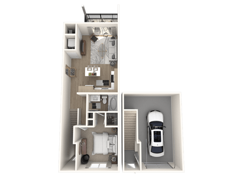 Floor plan for 1 bed, 1 bath, 748 sqft
