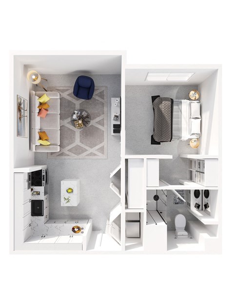 Floor plan for 1 bed, 1 bath, 785 sqft