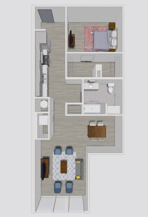 Floor plan for 1 bed, 1 bath, 827 sqft