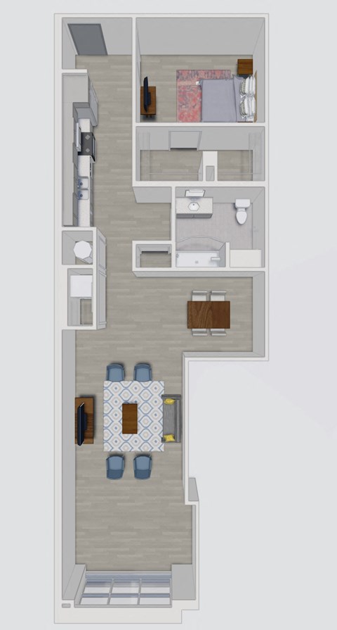 Floor plan for 1 bed, 1 bath, 976 sqft
