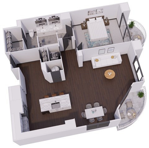 Floor plan for 1 bed, 1 bath, 1128 sqft