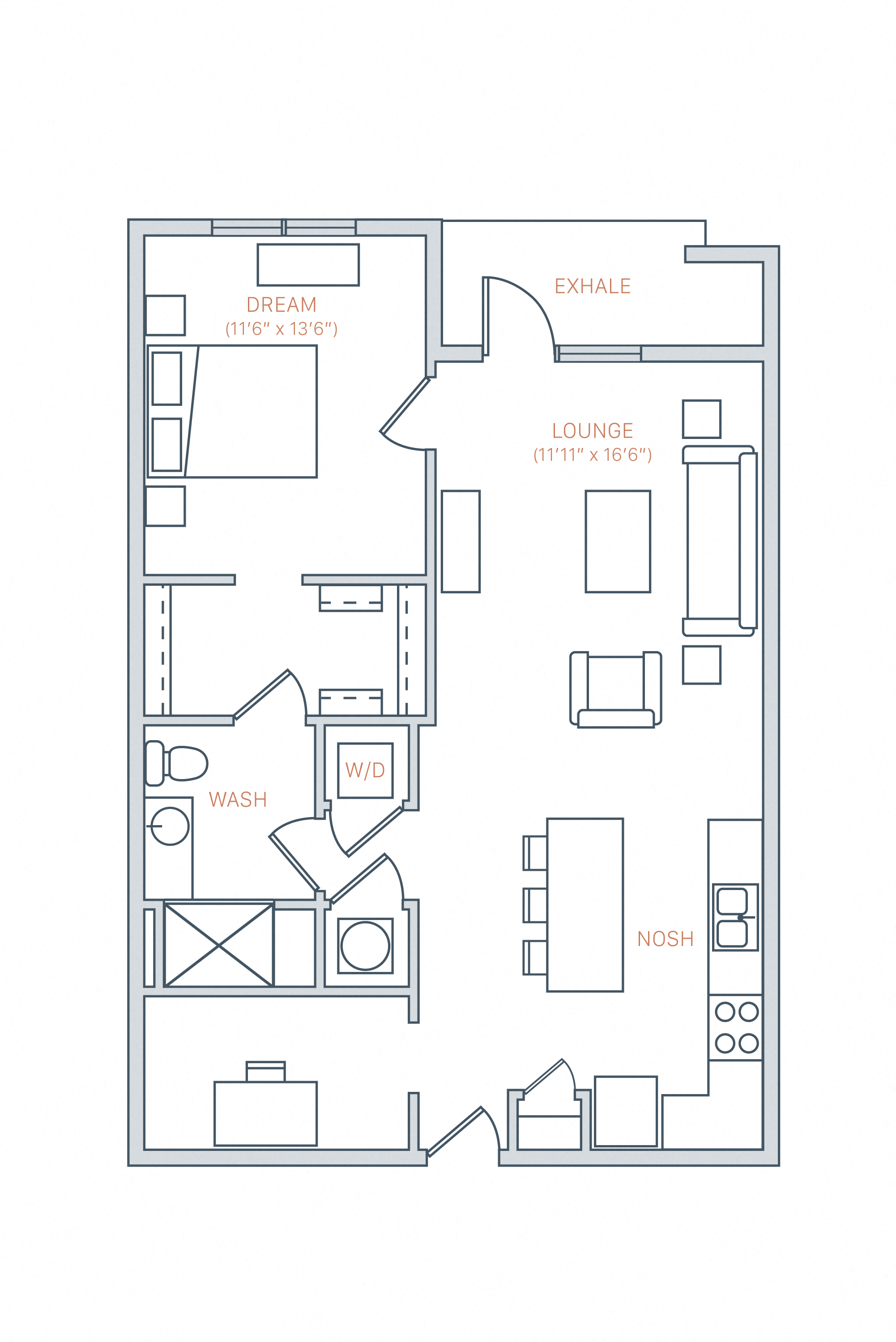 Floor plan for studio, 860 sqft