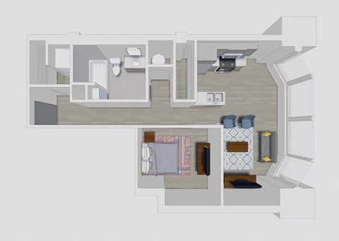 Floor plan for 1 bed, 1 bath, 632 sqft