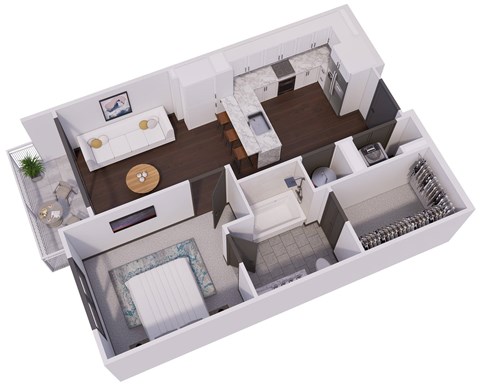 Floor plan for 1 bed, 1 bath, 650 sqft
