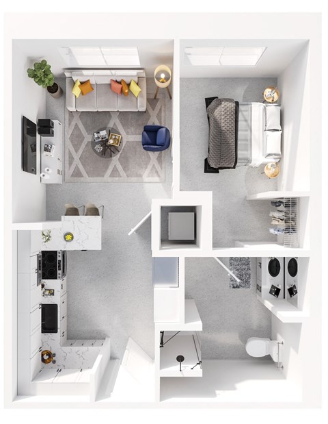 Floor plan for 1 bed, 1 bath, 610 sqft