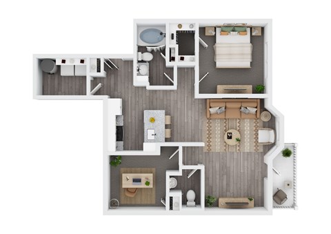 Floor plan for 1 bed, 1 bath, 1046 sqft