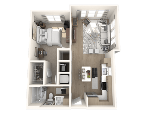 Floor plan for 1 bed, 1 bath, 772 sqft