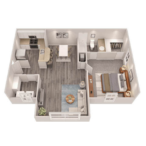 Floor plan for 1 bed, 1 bath, 794 sqft