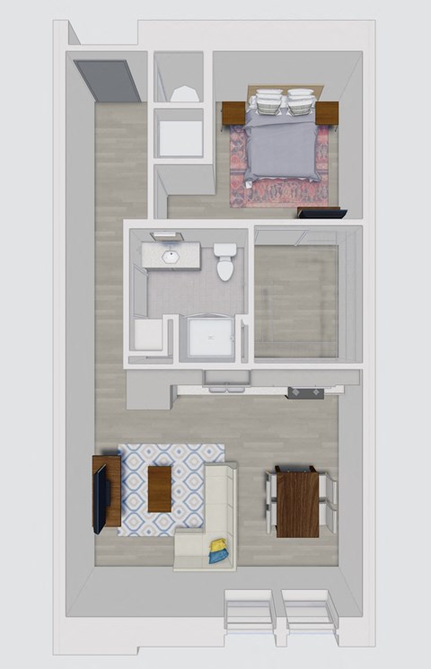 Floor plan for 1 bed, 1 bath, 638 sqft
