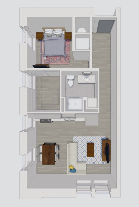 Floor plan for 1 bed, 1 bath, 622 sqft