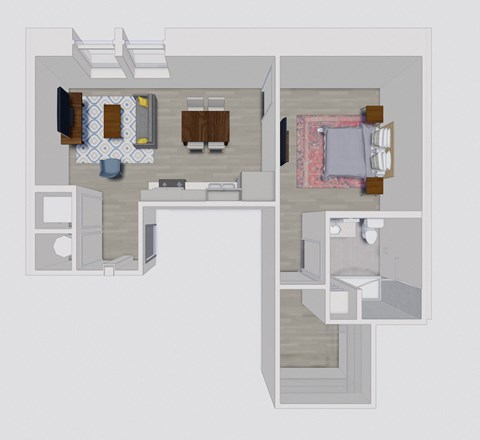 Floor plan for 1 bed, 1 bath, 631 sqft