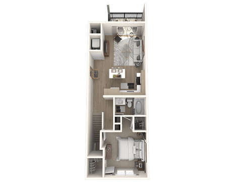 Floor plan for 1 bed, 1 bath, 748 sqft