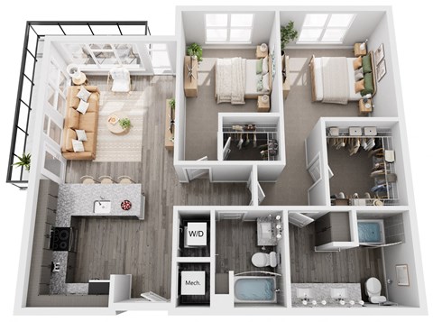 Floor plan for 2 beds, 2 baths, 1084 sqft