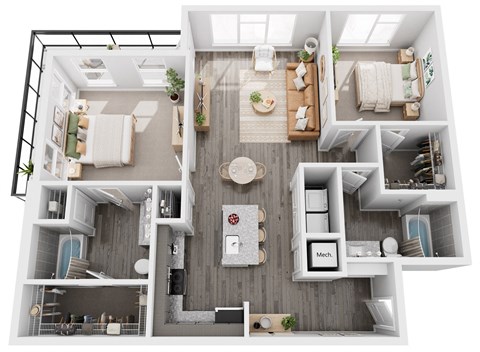 Floor plan for 2 beds, 2 baths, 1117 sqft