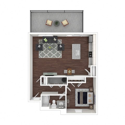 Floor plan for 1 bed, 1 bath, 870 sqft