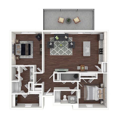Floor plan for 2 beds, 2 baths, 1280 sqft