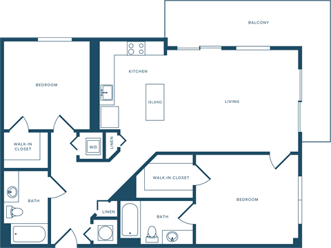 Floor plan for 2 beds, 2 baths, 1060 sqft