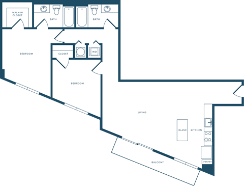 Floor plan for 2 beds, 2 baths, 1247 sqft