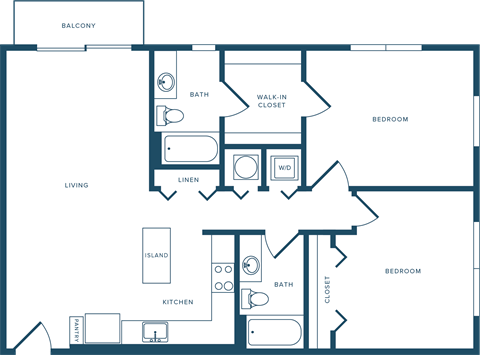 Floor plan for 2 beds, 2 baths, 1097 sqft