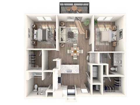 Floor plan for 2 beds, 2 baths, 1070 sqft