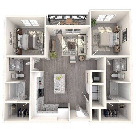 Floor plan for 2 beds, 2 baths, 1074 sqft