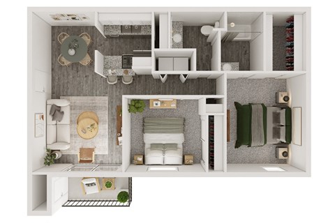 Floor plan for 2 beds, 1 bath, 836 sqft