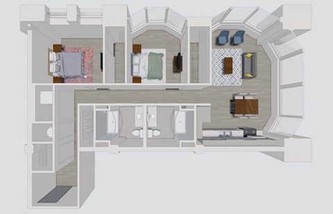Floor plan for 2 beds, 2 baths, 1022 sqft