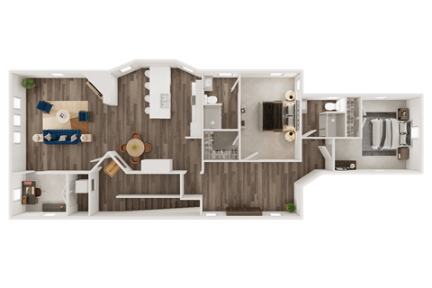 Floor plan for 2 beds, 2 baths, 1677 sqft